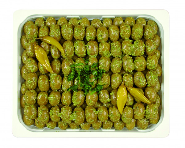 Eingelegte Mammoth Oliven mit Basilikumpesto 1,3 kg