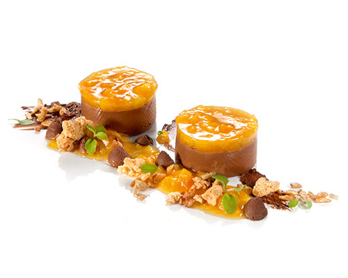 Aprikosenragout auf Schokoladenmousse
