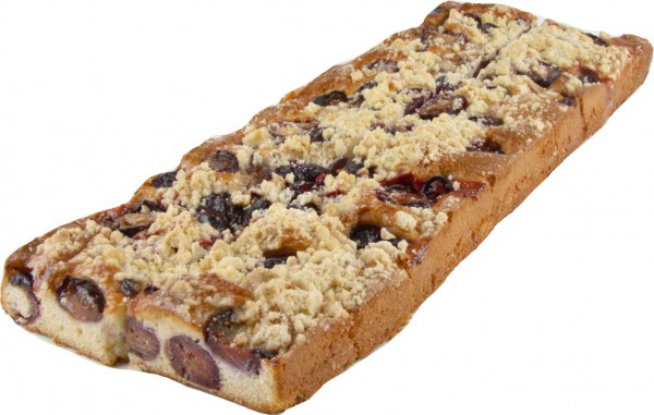 Pflaumenstreusel-Blechkuchen, geschnitten