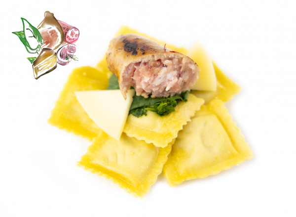Agnolotti mit Salsiccia-Wurst, Stängelkohl & Provolonekäse, 1 x 500g frische Pasta