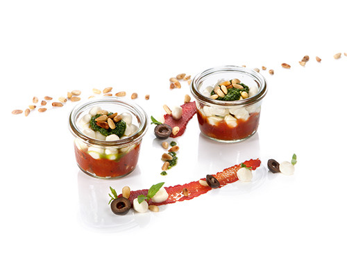 Tomatenkompott und Mozzarella