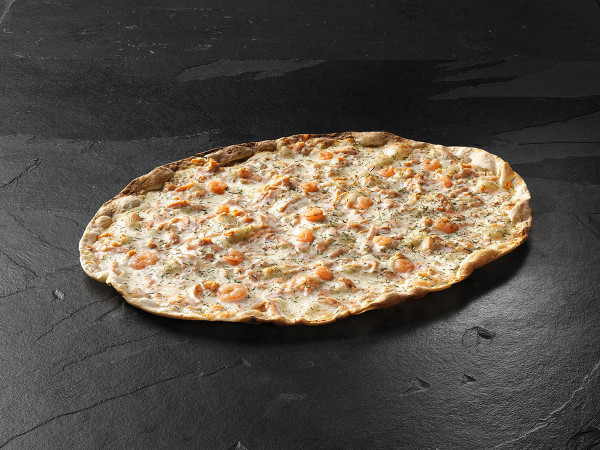 Flammkuchen Lachs und Shrimps